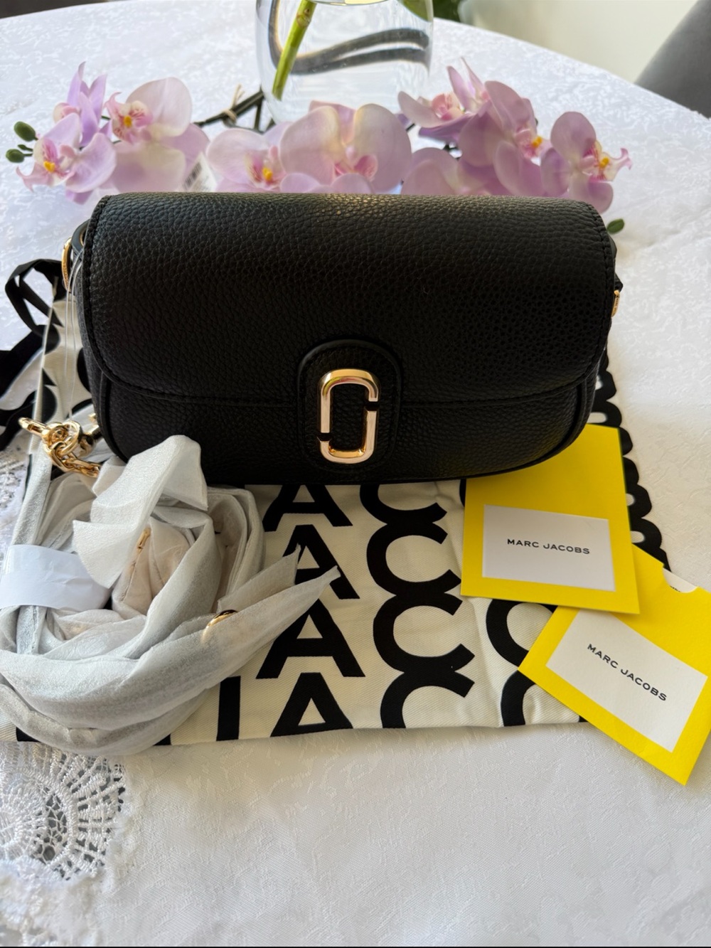 Marc Jacobs Black Pebbled Leather Crossbody with Gold Hardware